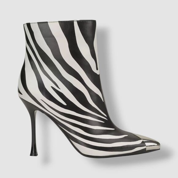 I.N.C. Zebra Print Bootie – Chrome Pointed Toe, Stiletto Heel, Size 9M, New - Picture 1 of 5